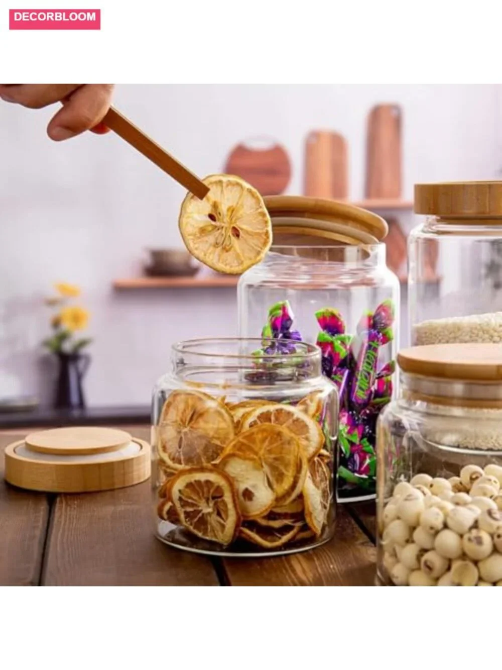Airtight Clear Glass Canister Set with Bamboo Lid, 3-Pack 16 oz for Kitchen